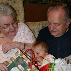 gifts with Josie, mom and dad