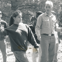 Larry teaching students how to throw atlatls at Walnut Canyon ca. 1994. 