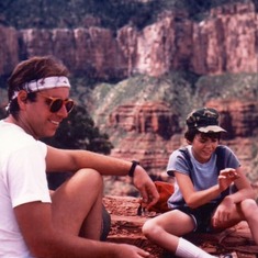 Flipping stones with son Jesse in Grand Canyon, 1984