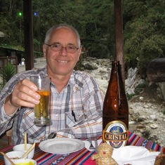 A toast in Aguas Calientes, Peru
