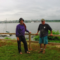 Fence building on the cliff at Steve Carr's house in Annapolis across from the Naval Academy