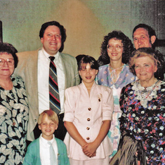 Grandma Hill, Wendell, Woody, Laura, Karen, Grandma & Grandpa Arkebauer at church