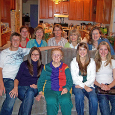 (Back) Laura, Karen, Evey, Gladys, and Emily; (front) Matt, Nicole, Grandma Irene, Sarah and Chelsey