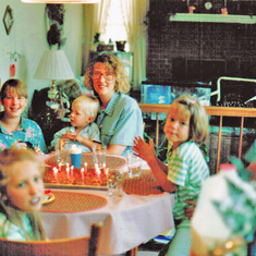 12th Birthday--Woody, Laura, cousins Nicole and Matt, Aunt Evey, cousin Sarah, and Grandma Ruth Hill