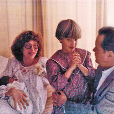 Laura and Uncle Richard day after birth of Woody (with Karen, at left) at Washington Adventist Hospital
--Oct. 24, 1987