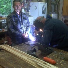 Welding something with his brother-in-law Rene in the garage, 2015 or so.