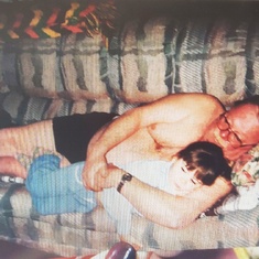 Young Sarah and Dad on Couch