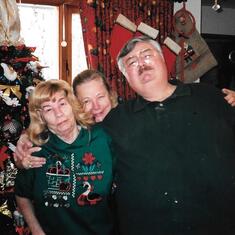 Dad & the ladies at Christmas