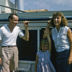 Larry, Janet, Cheryl and Russell leaving Sapelo Is on the Kit Jones  (~1960)