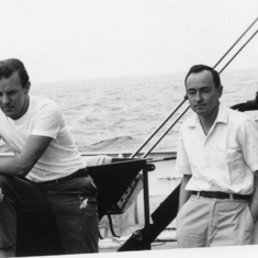 Robert E. Johannes & Larry Pomeroy aboard R/V Anton Bruun off Peru, Oct, 1965.