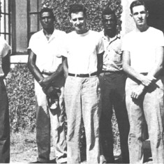 Orig staff of Marine Biology Lab, Sapelo Is, 1954: Chief Olson, Johnnie Wilson, Theodore Starr, Glasgo Bailey, Robert Ragotzkie, Lawrence Pomeroy.   