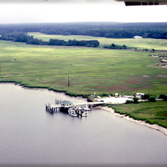 Sapelo Island - aerial view of Marsh Landing in the Duplin River August 1976