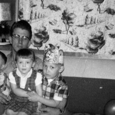 1957 - Dad with Len, Randy & Gale 
                          (the three bad kids)