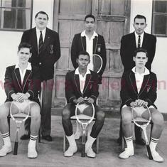 WOLMER'S BOYS SCHOOL - TENNIS TEAM, circa 1963 (Aiken twins, Larry Johnston (rear, middle), Trevor Massey (front,middle)