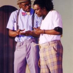 Learie and Anthony Carter "Calypsonian Mighty Gabby". What fine taste in clothing. CHARACTERS:Bruggadung and Rufus - Bruggadung Bajan Christmas 2002.