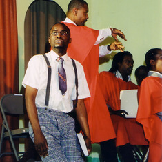 The animated Learie Corbin in a scene from the play Bruggadung Bajan Christmas - December 2002