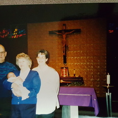 Dad, Grandma, Gina and Chris at Chris's baptism 1998