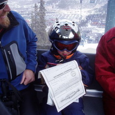 Andi and Debbie Bell's wedding in '05 at the top of Keystone.  Leif and Aidan had come along at the last minute.  During our ride up the gondola the JP asked Aidan if he could sign his name to which he confidantly replied yes
