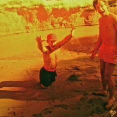 Leif playing in quicksand, Pariah Canyon, Sep. 1980