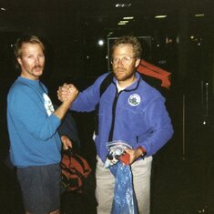 Leif and Mike Gruber, RIP both, after McKinley hike in 1995 @ Fairbanks airport
