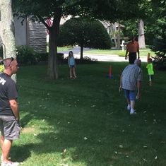 Playing ball in the yard on his 85th birthday 