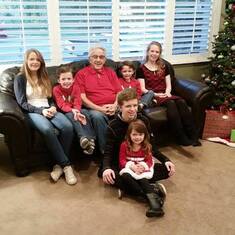 Dad and his 6 Grandchildren-Xmas 2014