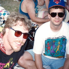 New Orleans Jazz Fest, 1993. Dave Weiner and Len with the cool shades. Len in a rare unshaven moment.
