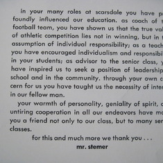This is the dedication that his students wrote for him for the Bandersnatch yearbook of 1966.