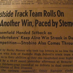 Another time when Bucky's name was in the paper for his track achievements at Eastside High School in the 1940's.