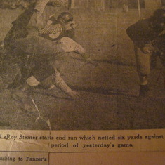A picture of a newspaper clipping from the 1940's when he played football for Eastside High School in Patterson, NJ.
