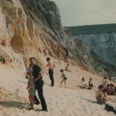 collecting coloured sand with dad....Alum Bay