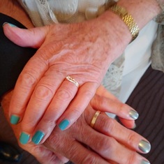 Peter and Lesley with matching nails on their wedding day. <3