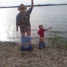 Les and Bradley peeing at the lake