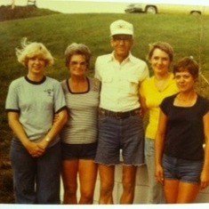 Les and his girls, L to R; Sandi (youngest), Vivian, Les, Linette (oldest) and Vicki (middle) at the lake house on Lake Poinsett in the 1970's.