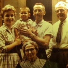 5 generations ~ clockwise from top; Lester, Oscar (Les' father), Delia (Oscar's mother), Linette (Les' oldest daughter), Garet (Linette's oldest son) Taken in 1957.