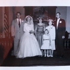 Linette and Jule on their wedding day, June 11, 1955 with Les, Viv, Vicki and Sandi.