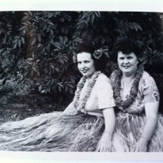 Hawaiian Ladies, Dorothy and her friend in Wichita. Dorothy's fiance' George sent her the skirts from Hawaii while he was in the Navy.
