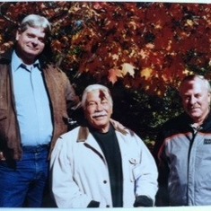 Frank, Jule and Joe pose for a photo. Linette, Jule, Sandi and Frank are on a visit to Brookings for "HoBo Day" and enjoying time with cousin Carol and her husband Joe.
