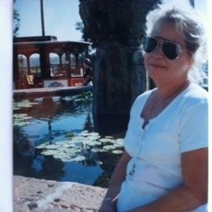 Vicki enjoying the fountain at the Santa Barabara Mission in Santa Barbara, California.