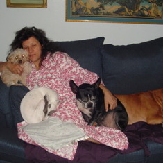 Lillian with her dogs, Ella, Rosie, Minnie, and BJ