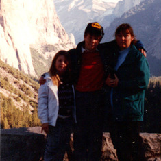 Mom and the kids at the Yosemite tunnel lookout.