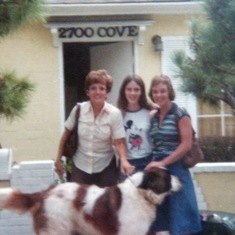 Mom with Cris, Elizabeth & the family dog, Brandy in front of our China Cove House