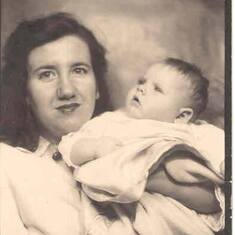 Linda as a baby with her mom (Edith)