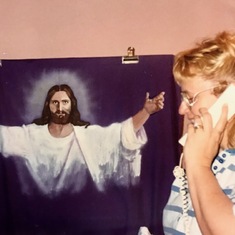 Mom with her painting of Jesus
