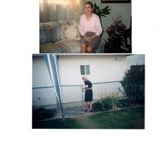 Mom in sitting room and in back yard