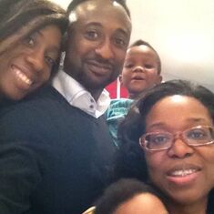 Linda with kids, brother chris and cousin Toks