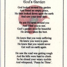Linda's older brother Colin, passed away 27th July 2019 - "God's Garden" says it all.