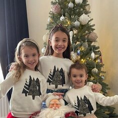 Our lovely grand daughters Christmas 2021. Arabella 6yo, Renée 8yo. Mila 3yo and Reggie the dog.