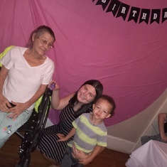 Katelyn and mom and Grayson and you at kk party 