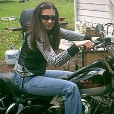Lisa on our 1983 Harley Davidson